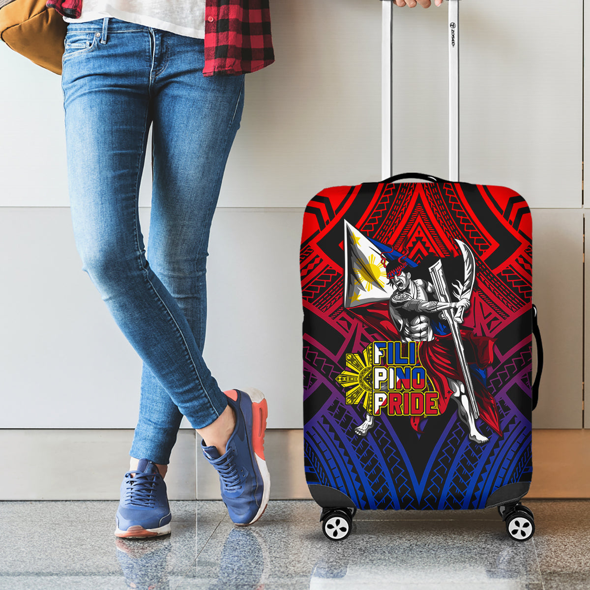 Filipinos Lapu-lapu Hero Luggage Cover Philippines Flag and Sun DT02 - Polynesian Pride