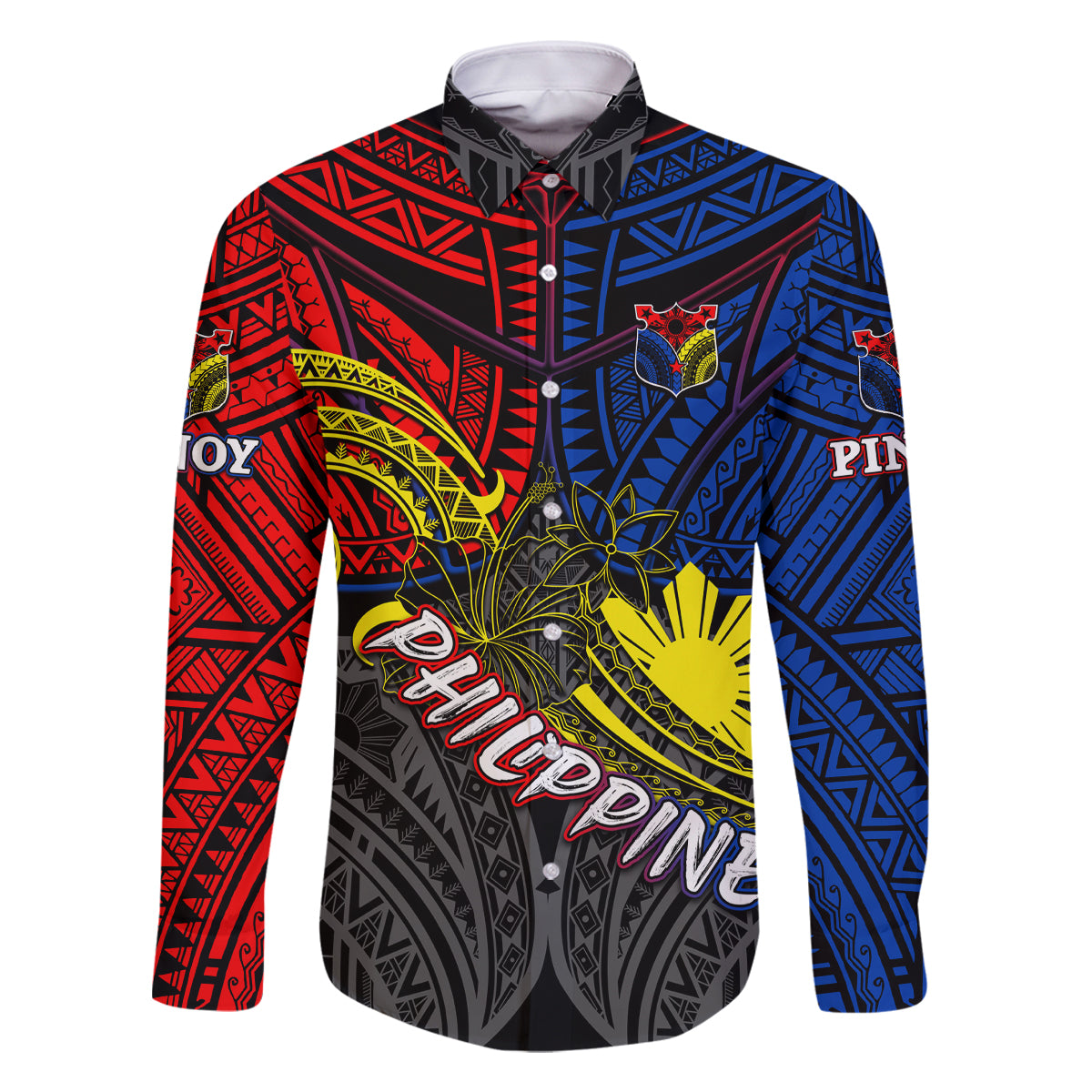 Philippines Half Sleeve Tattoo Family Matching Long Sleeve Bodycon Dress and Hawaiian Shirt Pinoy Filipinos Sun DT02 Dad's Shirt - Long Sleeve Art - Polynesian Pride