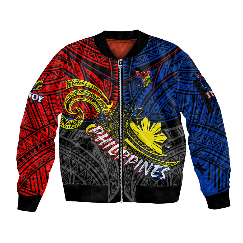 Philippines Half Sleeve Tattoo Sleeve Zip Bomber Jacket Pinoy Filipinos Sun DT02 Unisex Art - Polynesian Pride