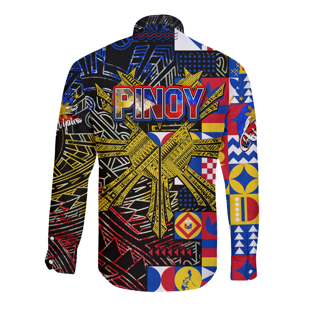 Pinoy Philippines Long Sleeve Button Shirt Filipino Tattoo Art Style DT02 - Polynesian Pride
