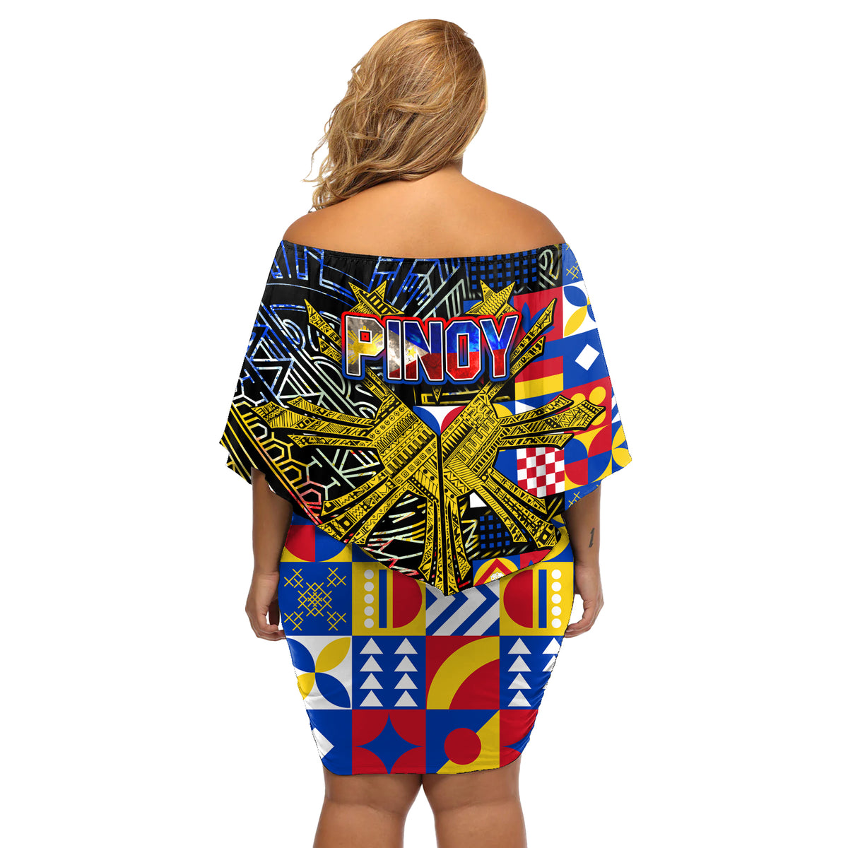 Pinoy Philippines Off Shoulder Short Dress Filipino Tattoo Art Style DT02 - Polynesian Pride