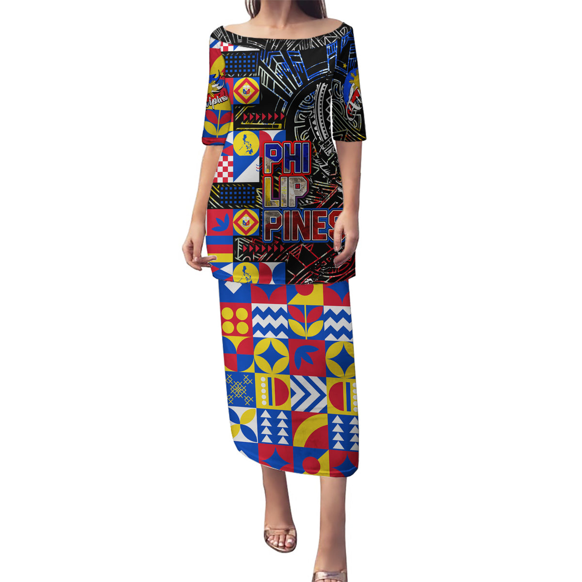 Pinoy Philippines Puletasi Filipino Tattoo Art Style DT02 Long Dress Art - Polynesian Pride