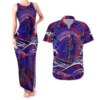 Father's Day American Samoa Couples Matching Tank Maxi Dress and Hawaiian Shirt Special Dad Polynesia Paradise DT02 Blue - Polynesian Pride