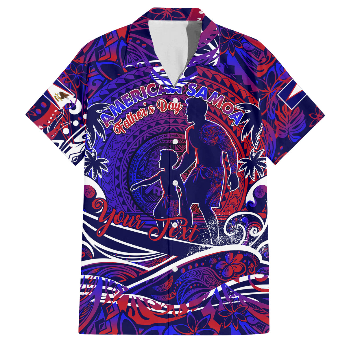 Father's Day American Samoa Family Matching Off Shoulder Short Dress and Hawaiian Shirt Special Dad Polynesia Paradise