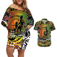 Father's Day Vanuatu Couples Matching Off Shoulder Short Dress and Hawaiian Shirt Special Dad Polynesia Paradise DT02 Art - Polynesian Pride