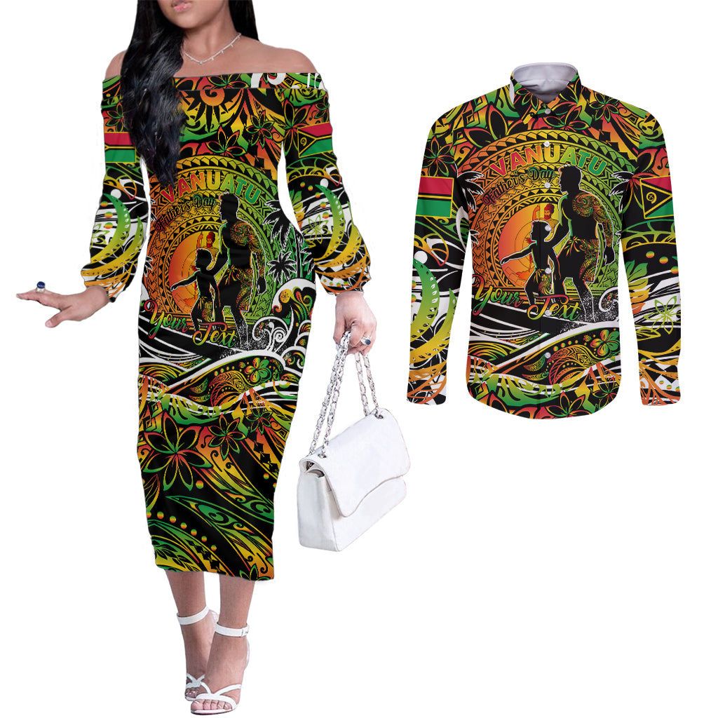 Father's Day Vanuatu Couples Matching Off The Shoulder Long Sleeve Dress and Long Sleeve Button Shirt Special Dad Polynesia Paradise DT02 Art - Polynesian Pride