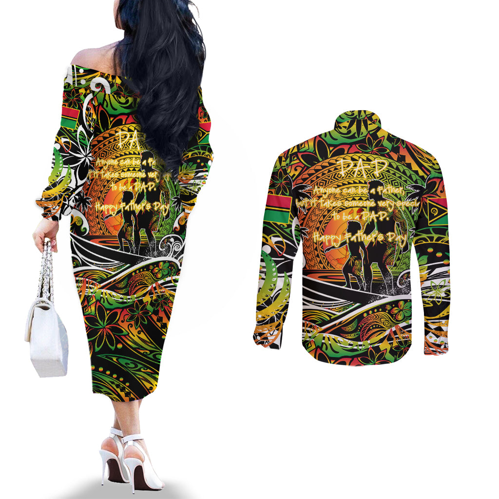 Father's Day Vanuatu Couples Matching Off The Shoulder Long Sleeve Dress and Long Sleeve Button Shirt Special Dad Polynesia Paradise DT02 - Polynesian Pride