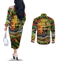 Father's Day Vanuatu Couples Matching Off The Shoulder Long Sleeve Dress and Long Sleeve Button Shirt Special Dad Polynesia Paradise DT02 - Polynesian Pride