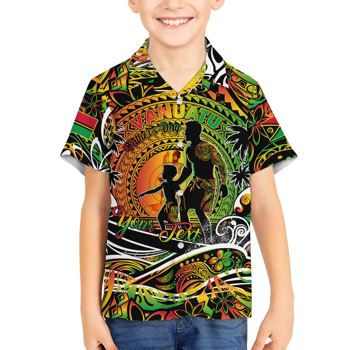 Father's Day Vanuatu Family Matching Off Shoulder Short Dress and Hawaiian Shirt Special Dad Polynesia Paradise