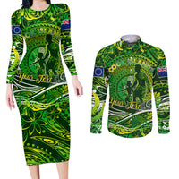 Father's Day Cook Islands Couples Matching Long Sleeve Bodycon Dress and Long Sleeve Button Shirt Special Dad Polynesia Paradise DT02 Green - Polynesian Pride