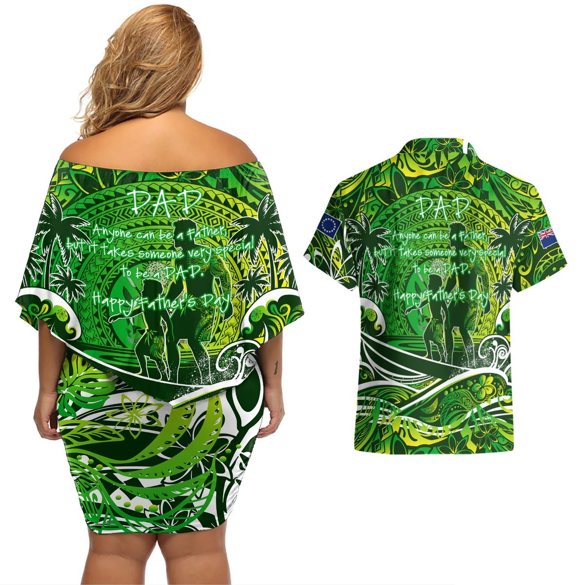 Father's Day Cook Islands Couples Matching Off Shoulder Short Dress and Hawaiian Shirt Special Dad Polynesia Paradise DT02 - Polynesian Pride