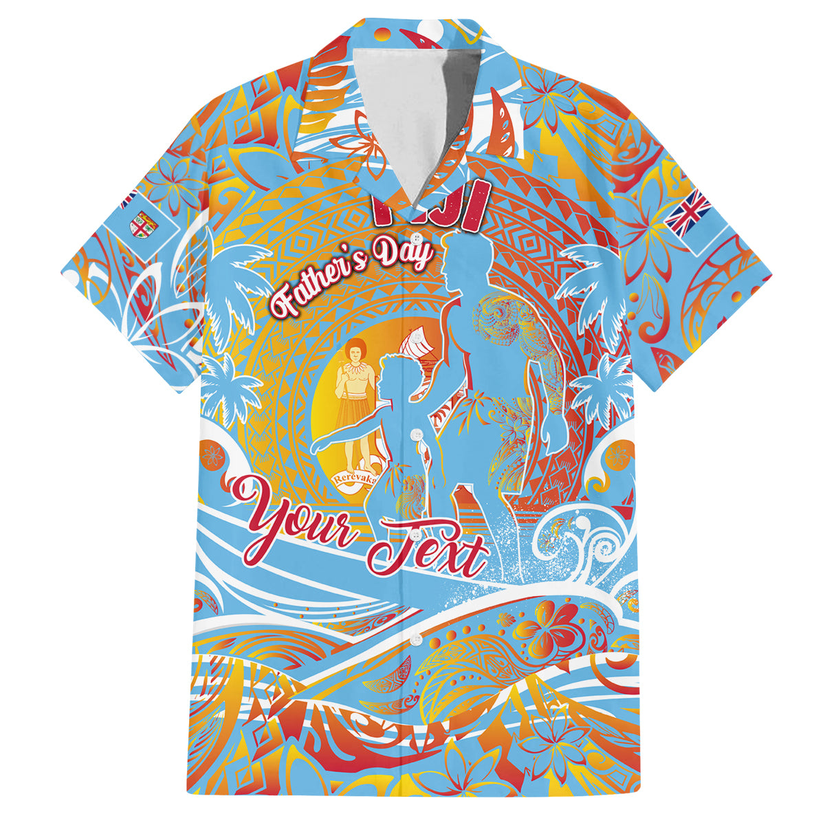Father's Day Fiji Family Matching Off Shoulder Short Dress and Hawaiian Shirt Special Dad Polynesia Paradise