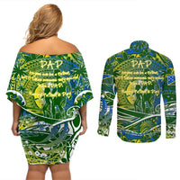 Father's Day Solomon Islands Couples Matching Off Shoulder Short Dress and Long Sleeve Button Shirt Special Dad Polynesia Paradise