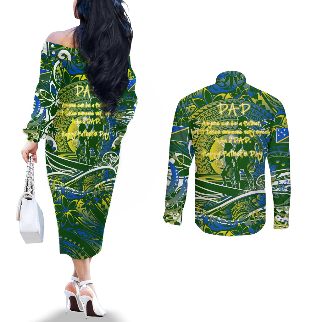 Father's Day Solomon Islands Couples Matching Off The Shoulder Long Sleeve Dress and Long Sleeve Button Shirt Special Dad Polynesia Paradise