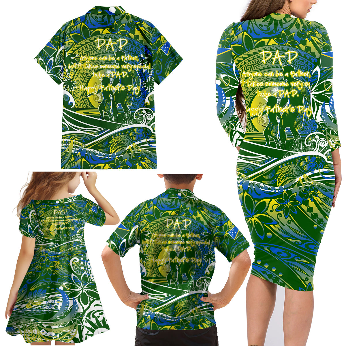 Father's Day Solomon Islands Family Matching Long Sleeve Bodycon Dress and Hawaiian Shirt Special Dad Polynesia Paradise