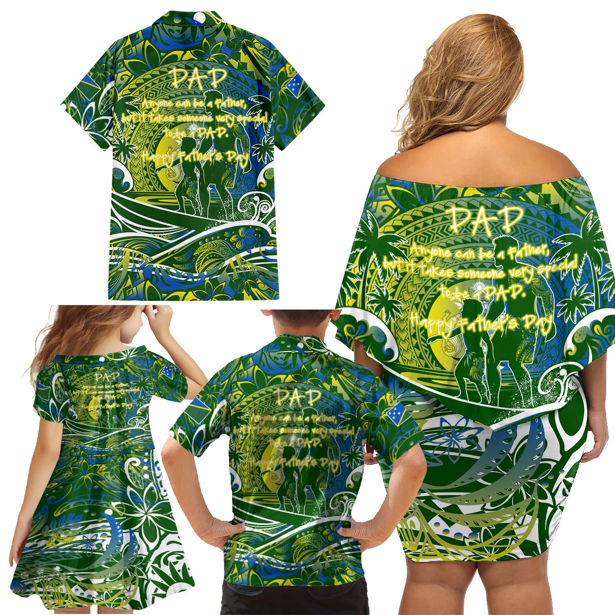 Father's Day Solomon Islands Family Matching Off Shoulder Short Dress and Hawaiian Shirt Special Dad Polynesia Paradise