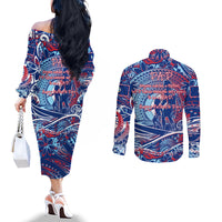 Father's Day Guam Couples Matching Off The Shoulder Long Sleeve Dress and Long Sleeve Button Shirt Special Dad Polynesia Paradise DT02 - Polynesian Pride
