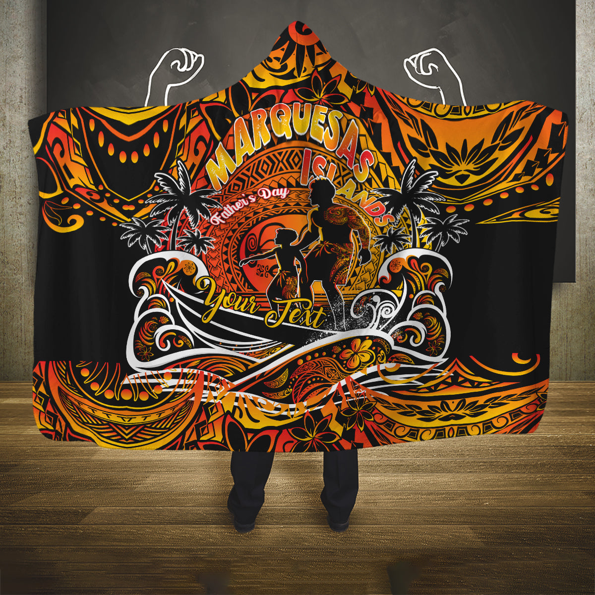 Father's Day Marquesas Islands Hooded Blanket Special Dad Polynesia Paradise DT02 One Size Orange - Polynesian Pride