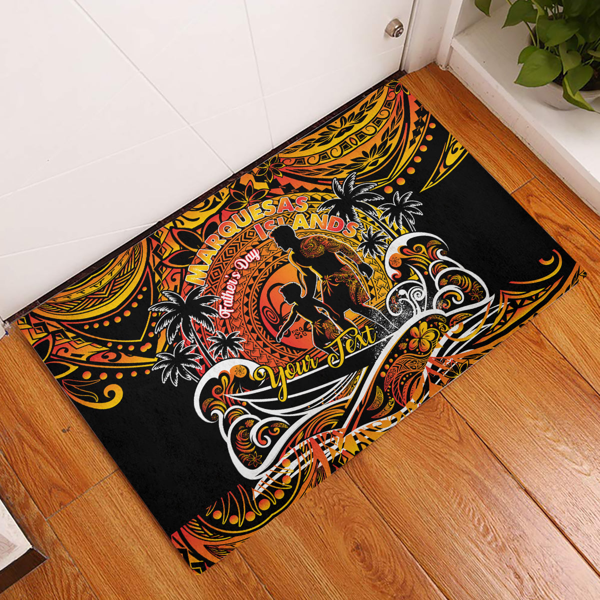 Father's Day Marquesas Islands Rubber Doormat Special Dad Polynesia Paradise DT02 Orange - Polynesian Pride