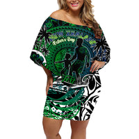 Father's Day New Zealand Family Matching Off Shoulder Short Dress and Hawaiian Shirt Special Dad Polynesia Paradise