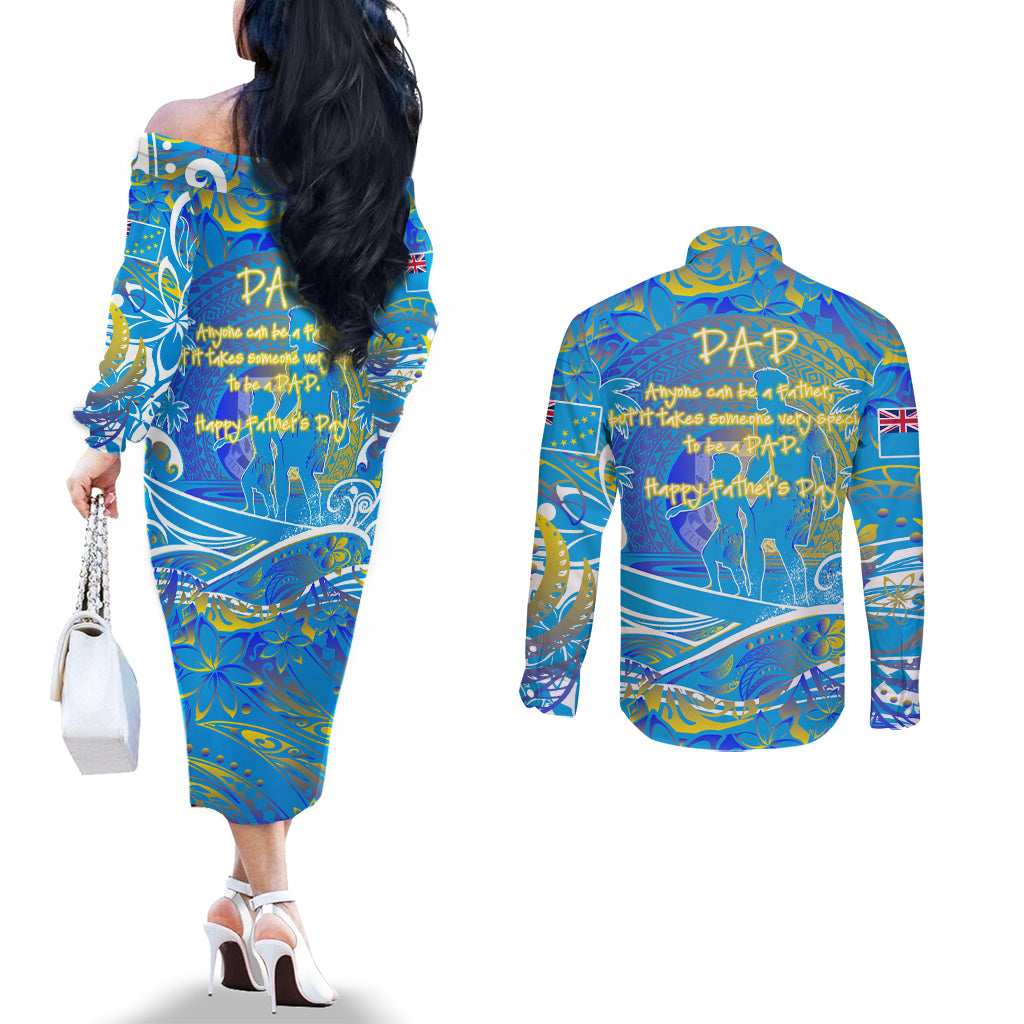 Father's Day Tuvalu Couples Matching Off The Shoulder Long Sleeve Dress and Long Sleeve Button Shirt Special Dad Polynesia Paradise DT02 - Polynesian Pride