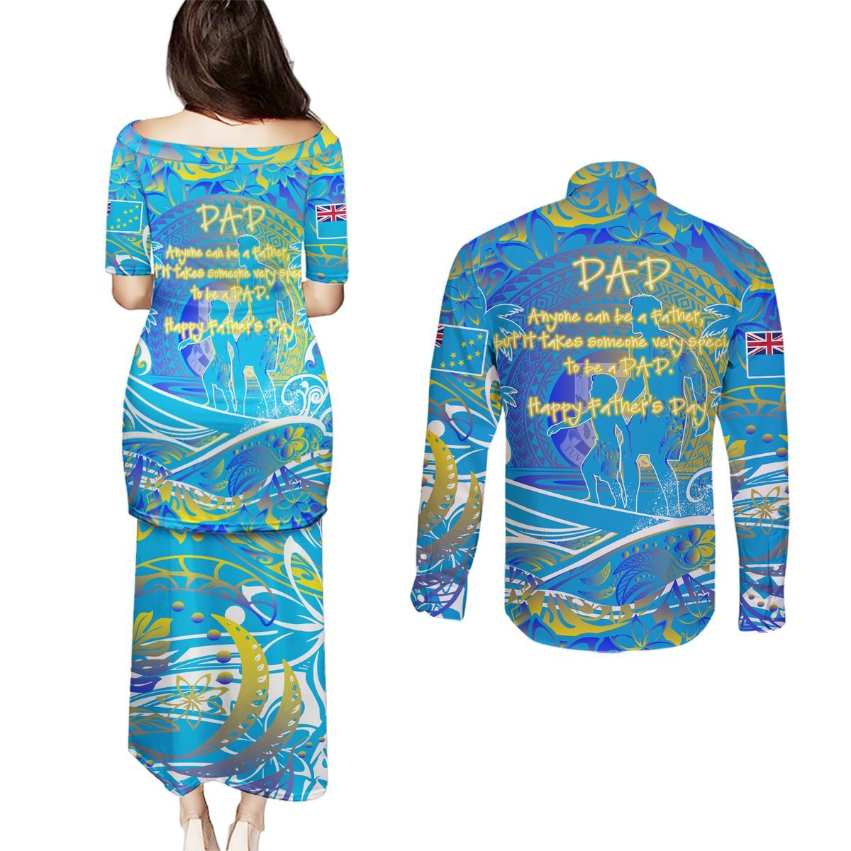 Father's Day Tuvalu Couples Matching Puletasi and Long Sleeve Button Shirt Special Dad Polynesia Paradise DT02 - Polynesian Pride