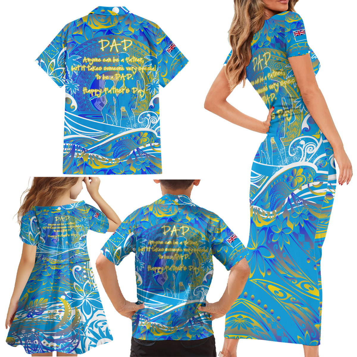 Father's Day Tuvalu Family Matching Short Sleeve Bodycon Dress and Hawaiian Shirt Special Dad Polynesia Paradise