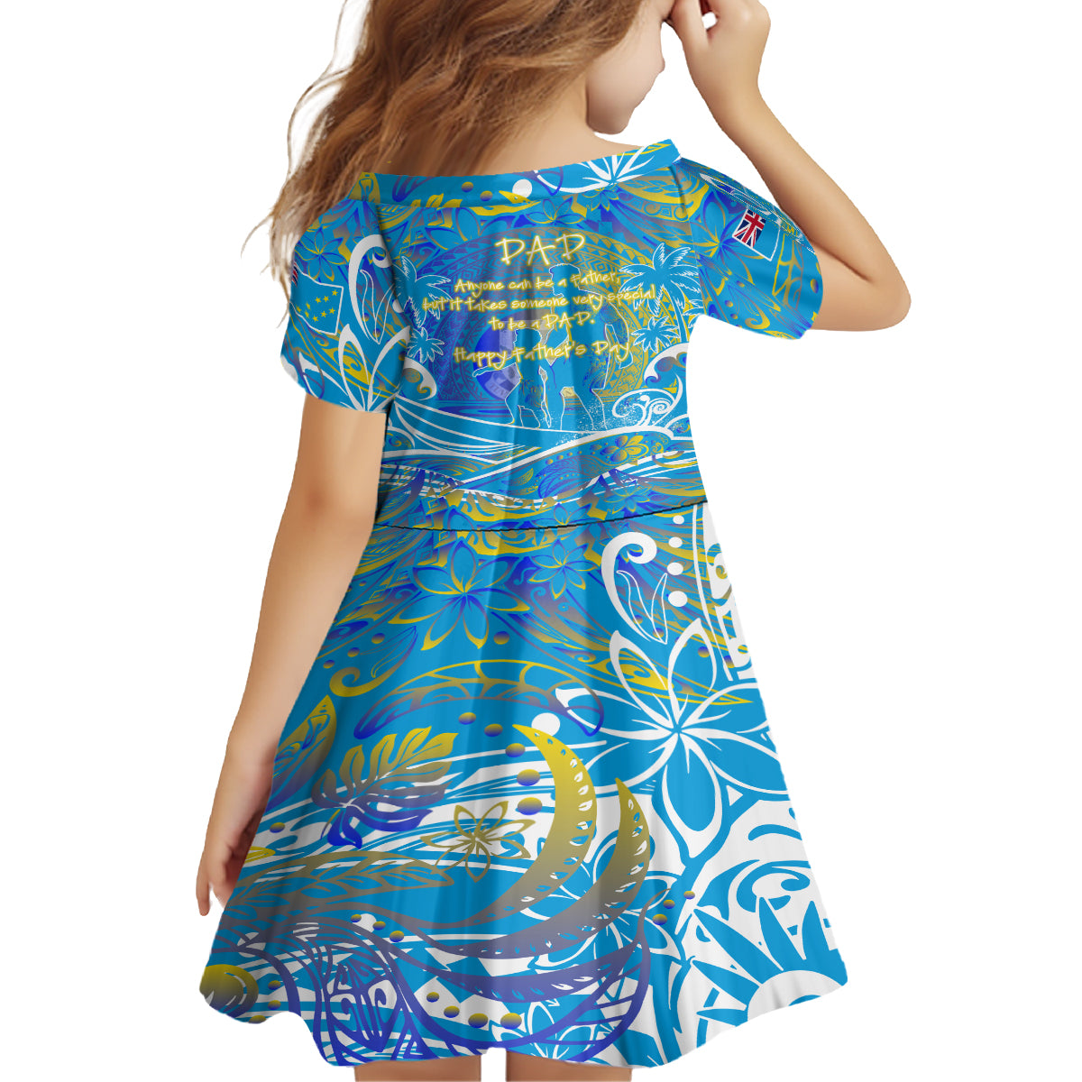 Father's Day Tuvalu Kid Short Sleeve Dress Special Dad Polynesia Paradise