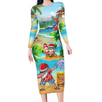 Guam Christmas Family Matching Long Sleeve Bodycon Dress and Hawaiian Shirt Santa Claus Beach and Wave DT02 Mom's Dress Art - Polynesian Pride