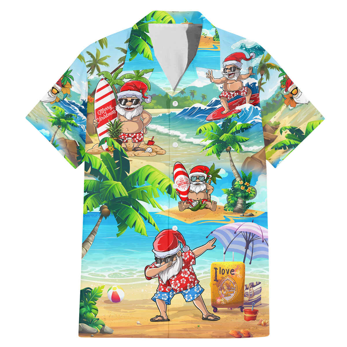 Guam Christmas Family Matching Mermaid Dress and Hawaiian Shirt Santa Claus Beach and Wave DT02 Dad's Shirt - Short Sleeve Art - Polynesian Pride