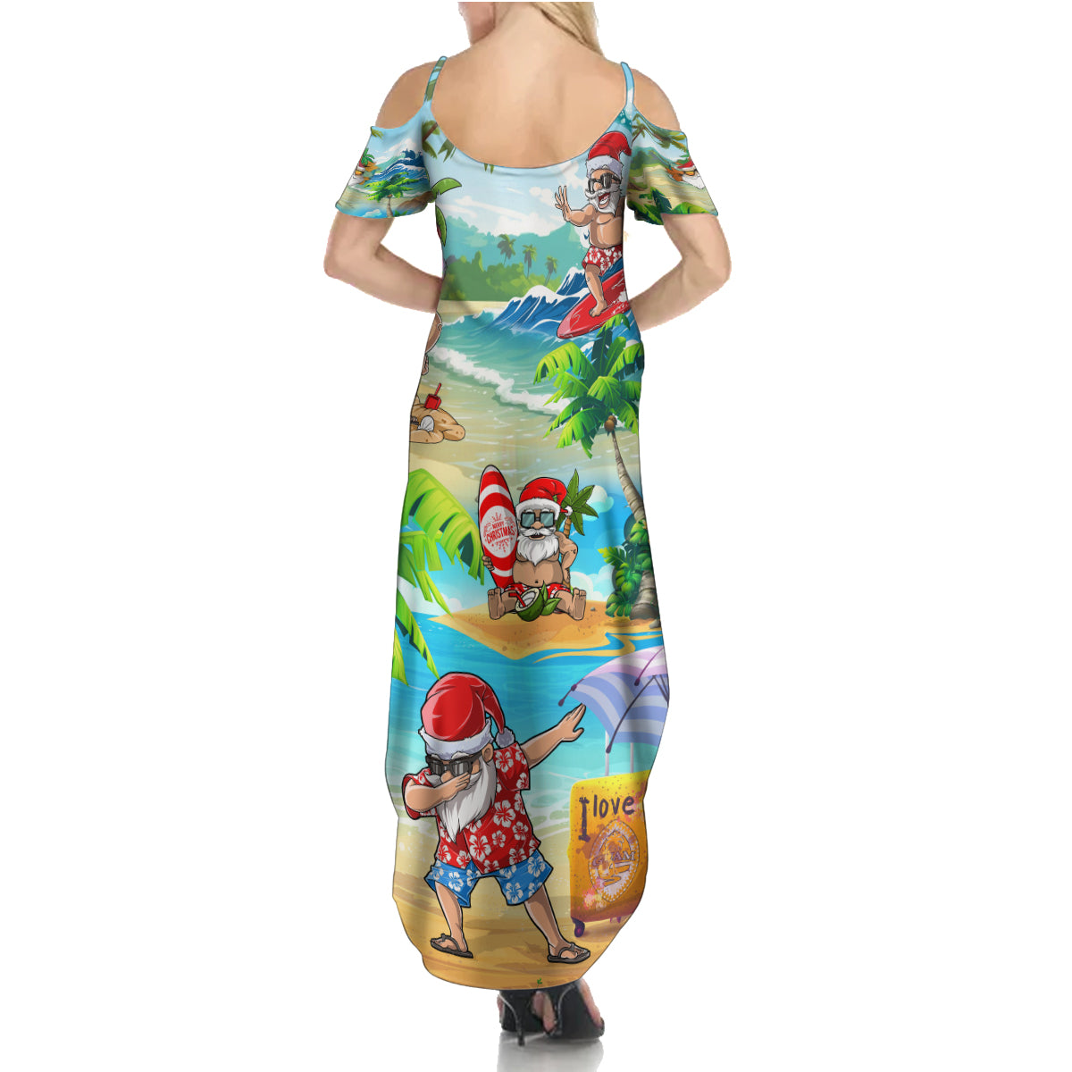 Guam Christmas Family Matching Summer Maxi Dress and Hawaiian Shirt Santa Claus Beach and Wave DT02 - Polynesian Pride