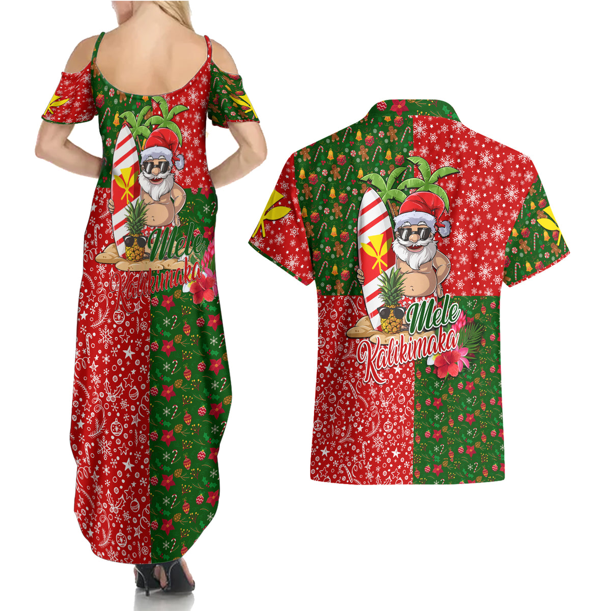 Hawaii Christmas Couples Matching Summer Maxi Dress and Hawaiian Shirt Mele Kalikimaka Kanaka Maoli DT02 - Polynesian Pride