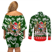 Guam Christmas Couples Matching Off Shoulder Short Dress and Long Sleeve Button Shirts Felis Pusgua Tropical Xmas Patterns DT02 - Polynesian Pride