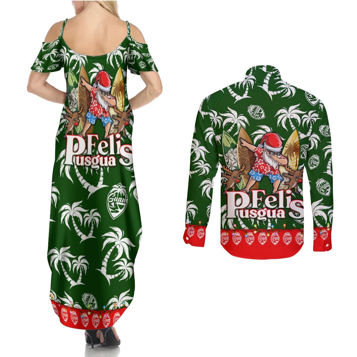 Guam Christmas Couples Matching Summer Maxi Dress and Long Sleeve Button Shirts Felis Pusgua Tropical Xmas Patterns DT02 - Polynesian Pride