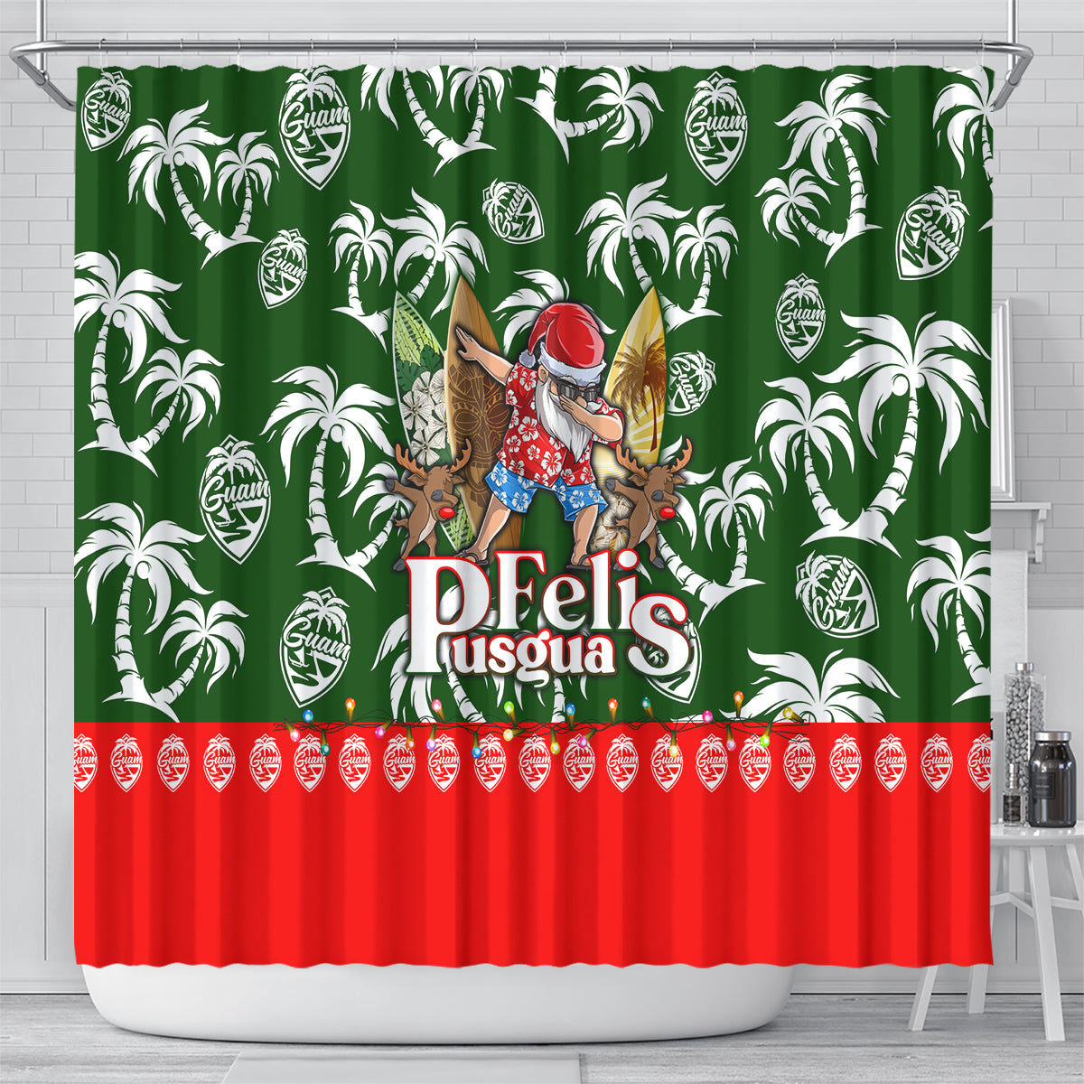 Guam Christmas Shower Curtain Felis Pusgua Tropical Xmas Patterns DT02 - Polynesian Pride