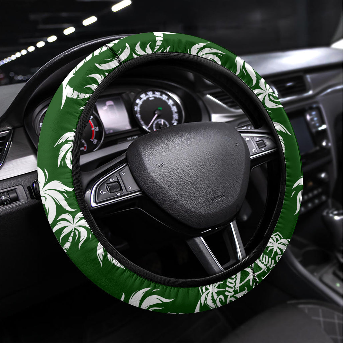 Guam Christmas Steering Wheel Cover Felis Pusgua Tropical Xmas Patterns DT02 Universal Fit Green - Polynesian Pride