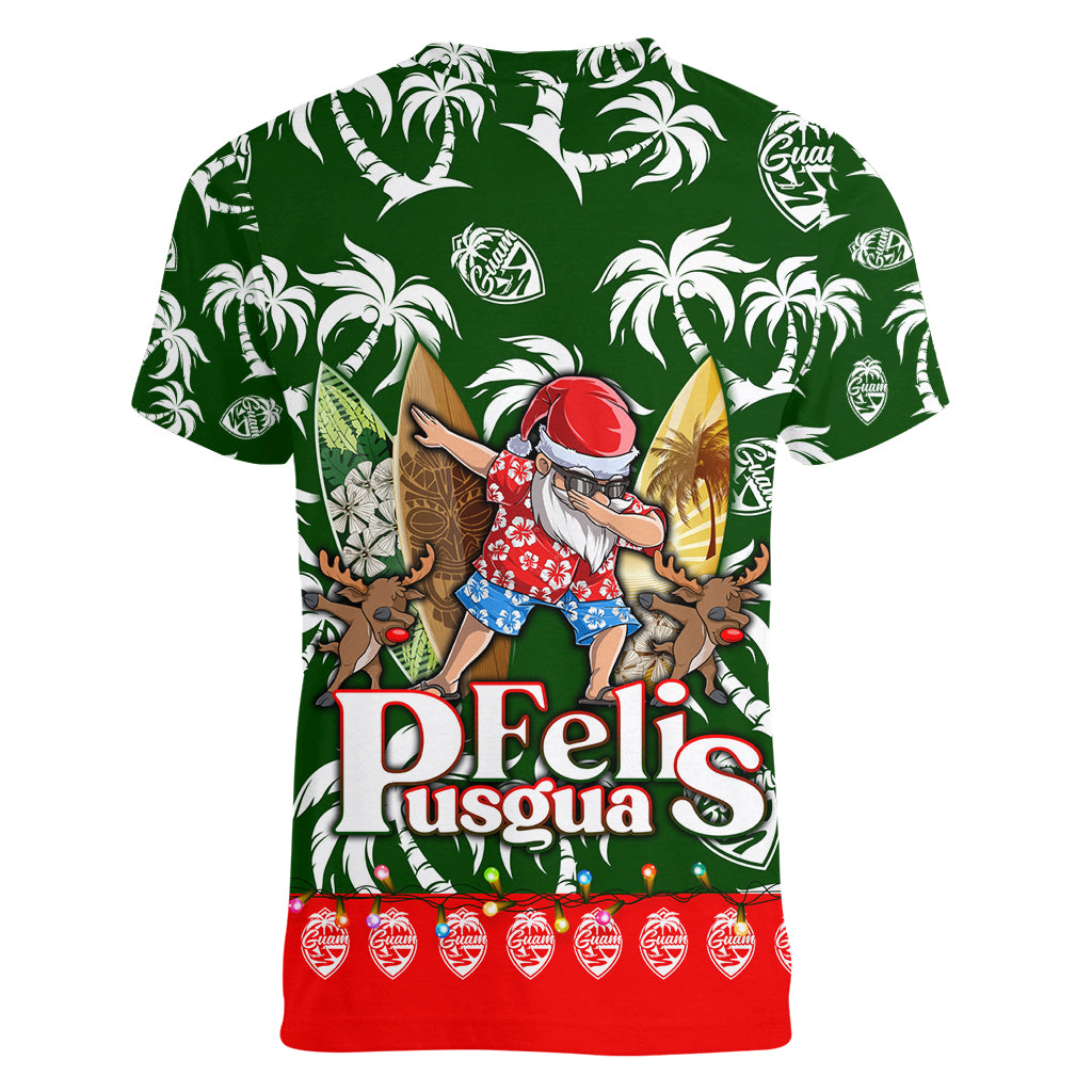 Guam Christmas Women V Neck T Shirt Felis Pusgua Tropical Xmas Patterns DT02 - Polynesian Pride