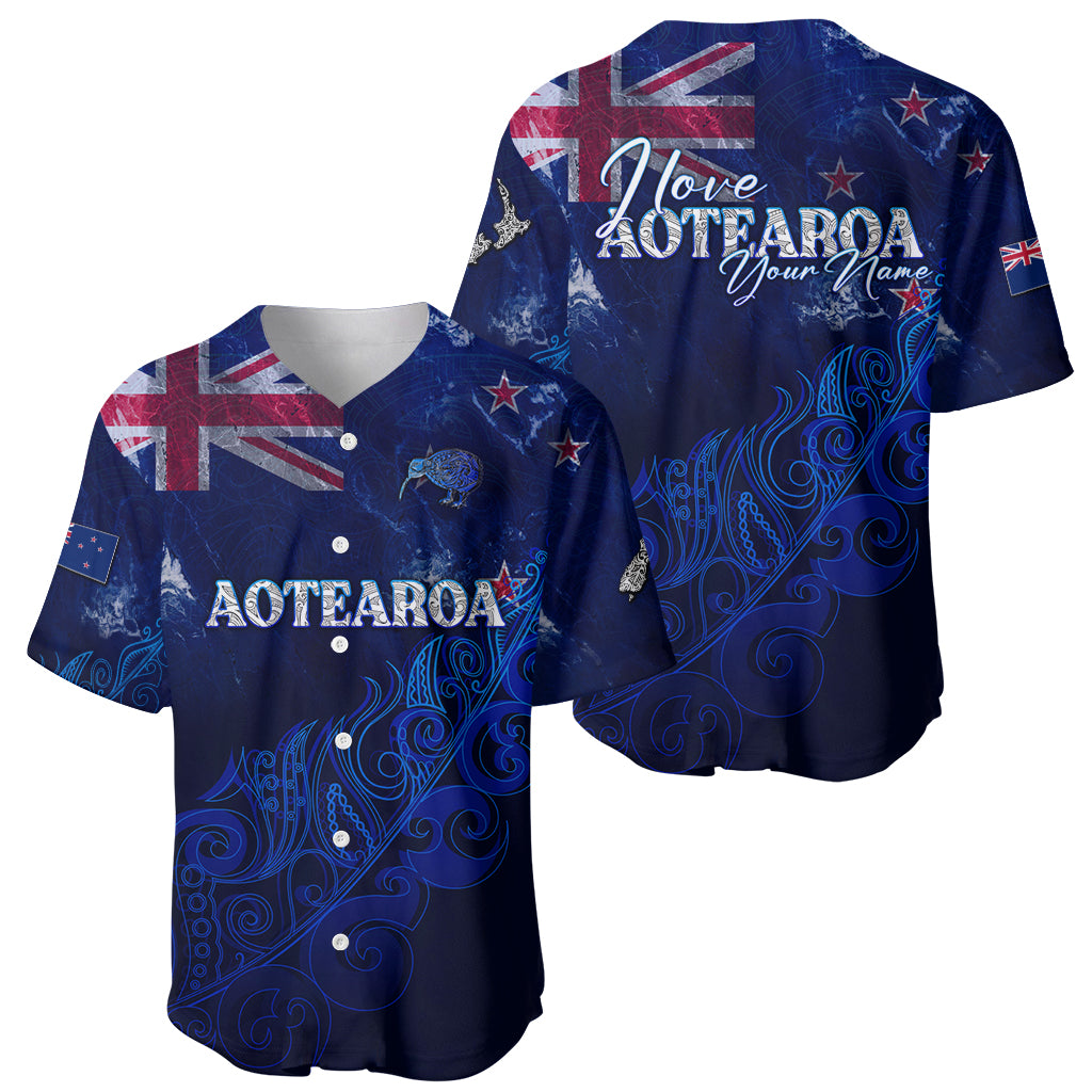 Personalised New Zealand Baseball Jersey Aotearoa Map Silver Fern DT02 - Polynesian Pride