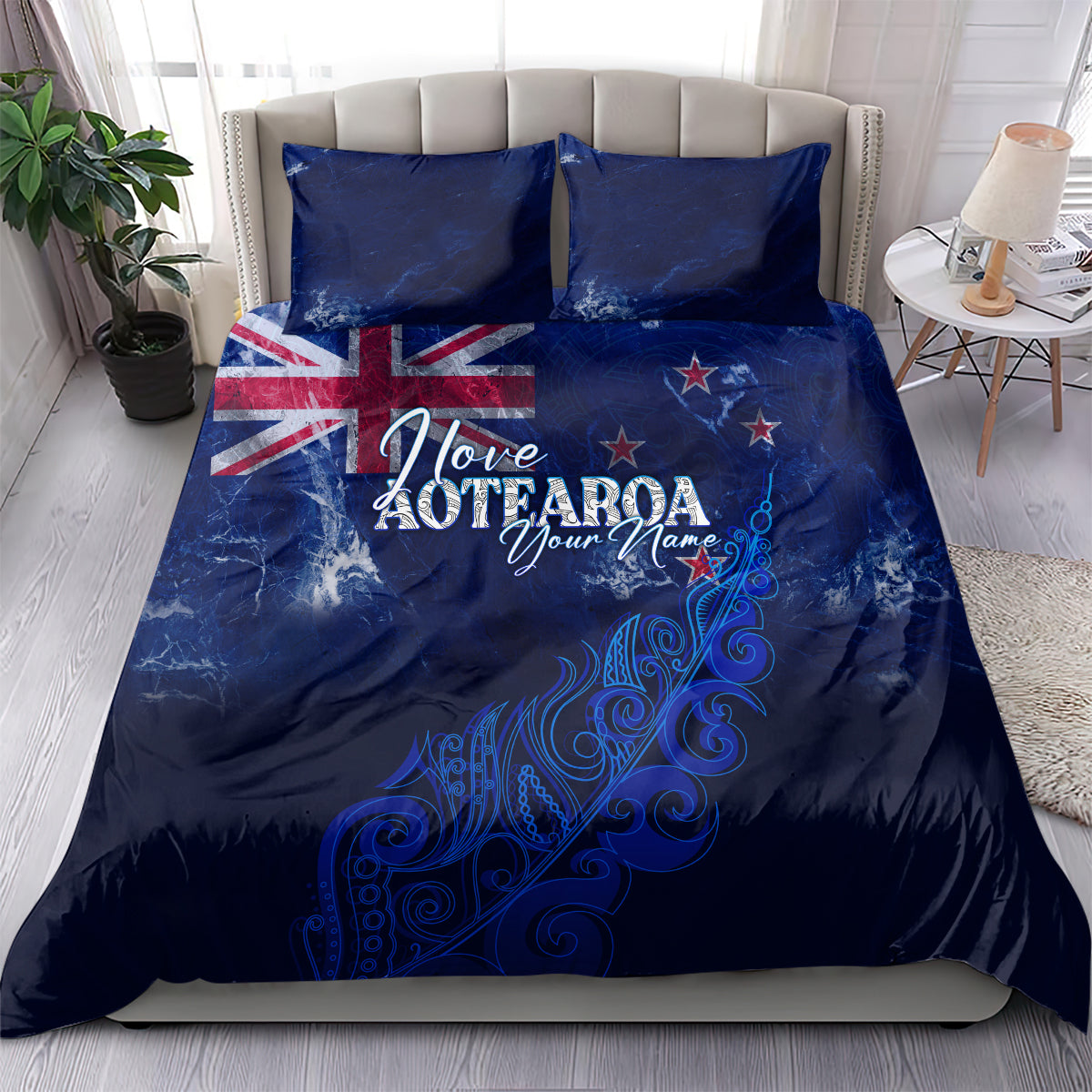Personalised New Zealand Bedding Set Aotearoa Map Silver Fern DT02 - Polynesian Pride
