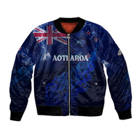 Personalised New Zealand Bomber Jacket Aotearoa Map Silver Fern DT02 Unisex Blue - Polynesian Pride
