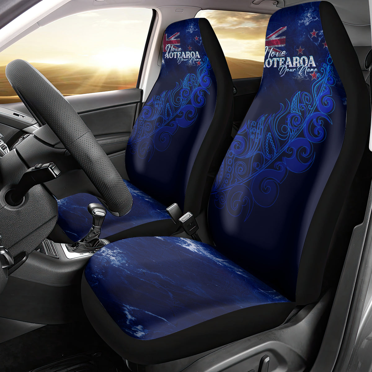 Personalised New Zealand Car Seat Cover Aotearoa Map Silver Fern DT02 - Polynesian Pride