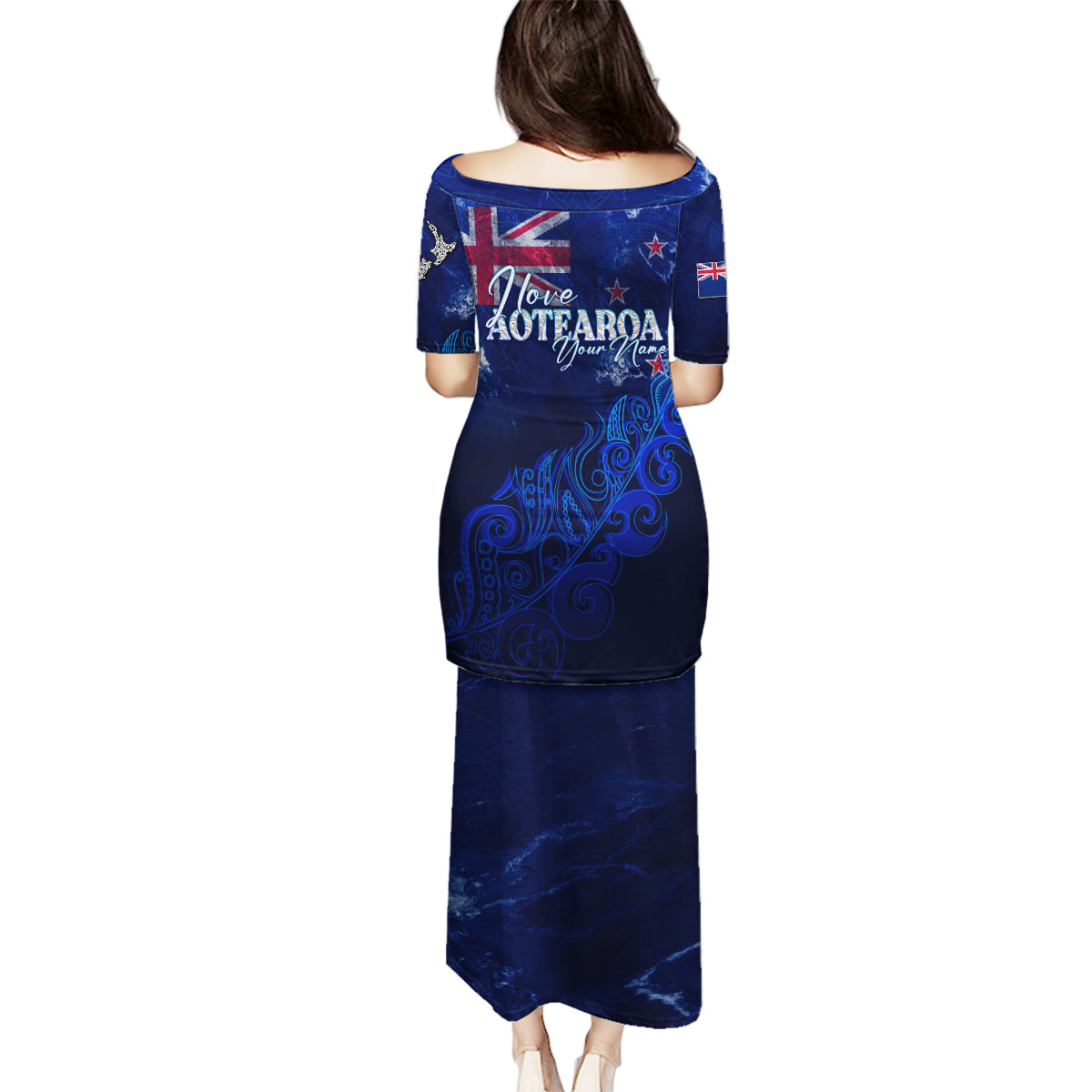 Personalised New Zealand Family Matching Puletasi Dress and Hawaiian Shirt Aotearoa Map Silver Fern DT02 - Polynesian Pride
