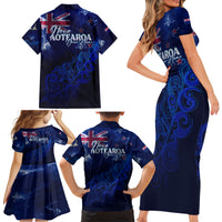 Personalised New Zealand Family Matching Short Sleeve Bodycon Dress and Hawaiian Shirt Aotearoa Map Silver Fern DT02 - Polynesian Pride