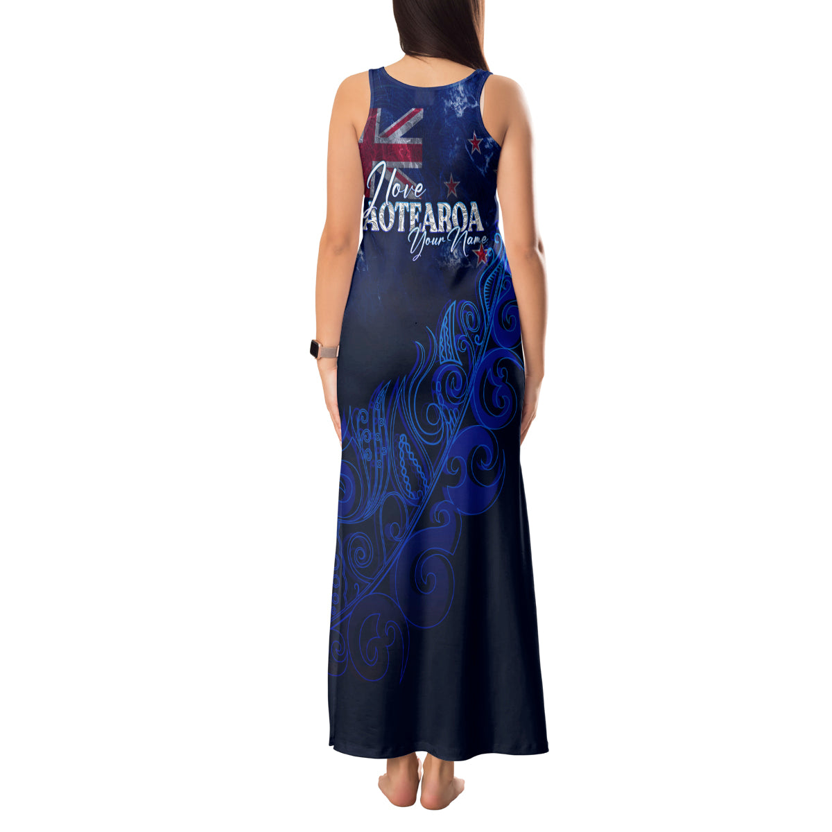 Personalised New Zealand Tank Maxi Dress Aotearoa Map Silver Fern DT02 - Polynesian Pride