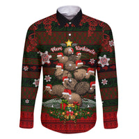 Meri Kirihimete New Zealand Family Matching Off Shoulder Long Sleeve Dress and Hawaiian Shirt Christmas Kiwi Maori DT02 Dad's Shirt - Long Sleeve Red - Polynesian Pride