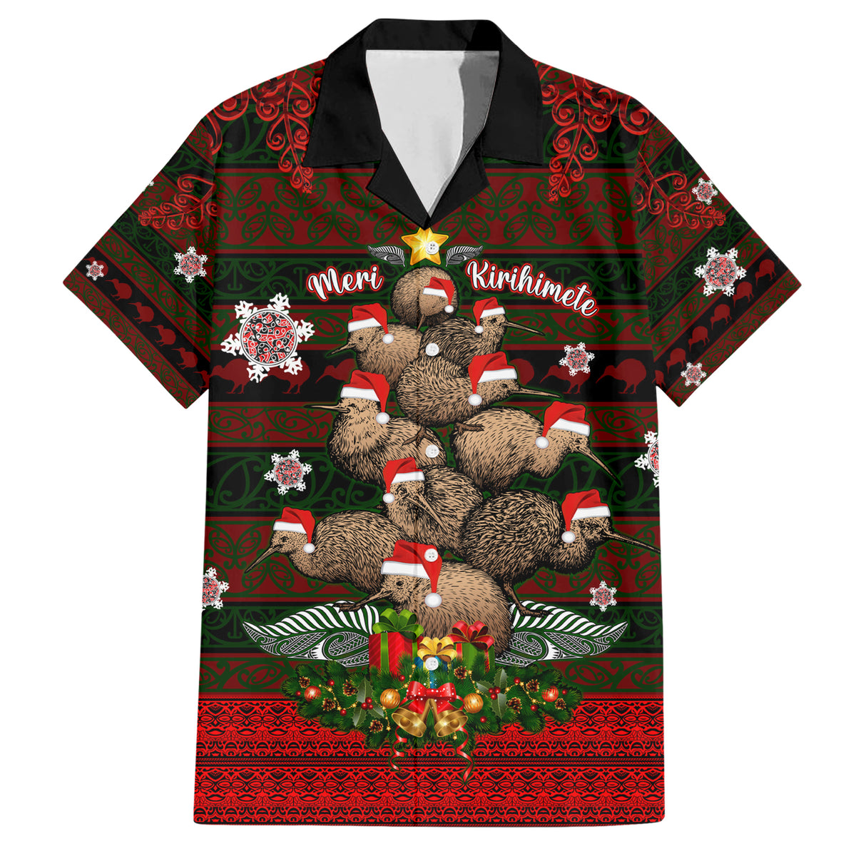 Meri Kirihimete New Zealand Family Matching Short Sleeve Bodycon Dress and Hawaiian Shirt Christmas Kiwi Maori DT02 Dad's Shirt - Short Sleeve Red - Polynesian Pride