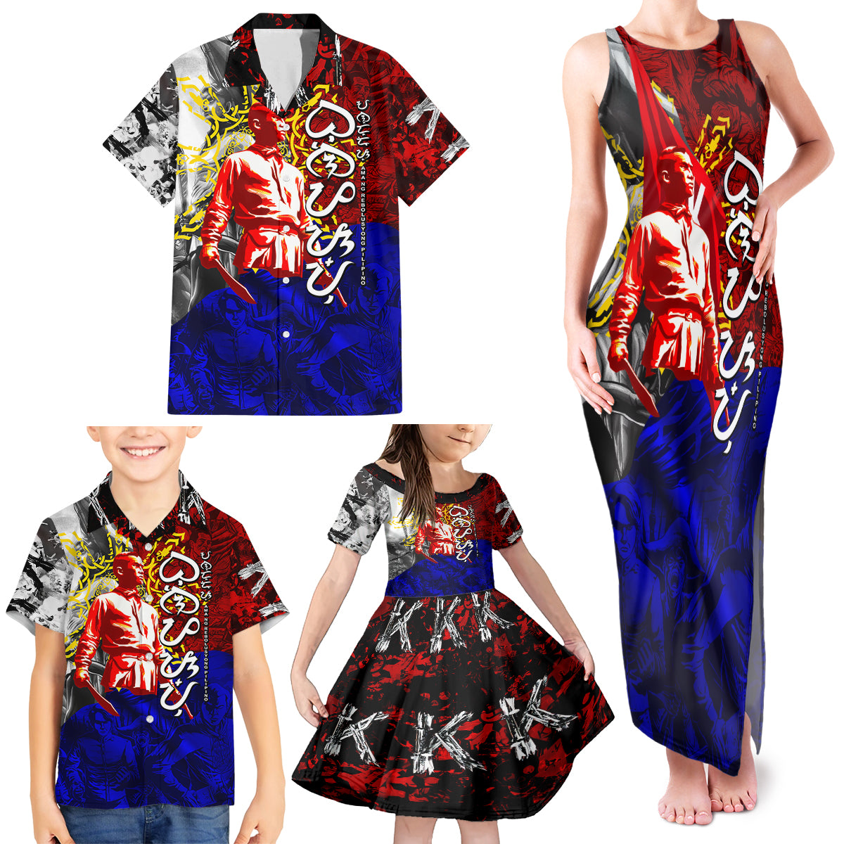Philippines Bonifacio Day Family Matching Tank Maxi Dress and Hawaiian Shirt DT02 - Polynesian Pride
