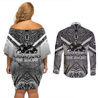 New Zealand Couples Matching Off Shoulder Short Dress and Long Sleeve Button Shirt Rugby Aotearoa Champions DT02 - Polynesian Pride