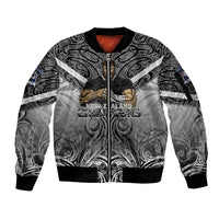 New Zealand Sleeve Zip Bomber Jacket Rugby Aotearoa Champions DT02 Unisex Black - Polynesian Pride