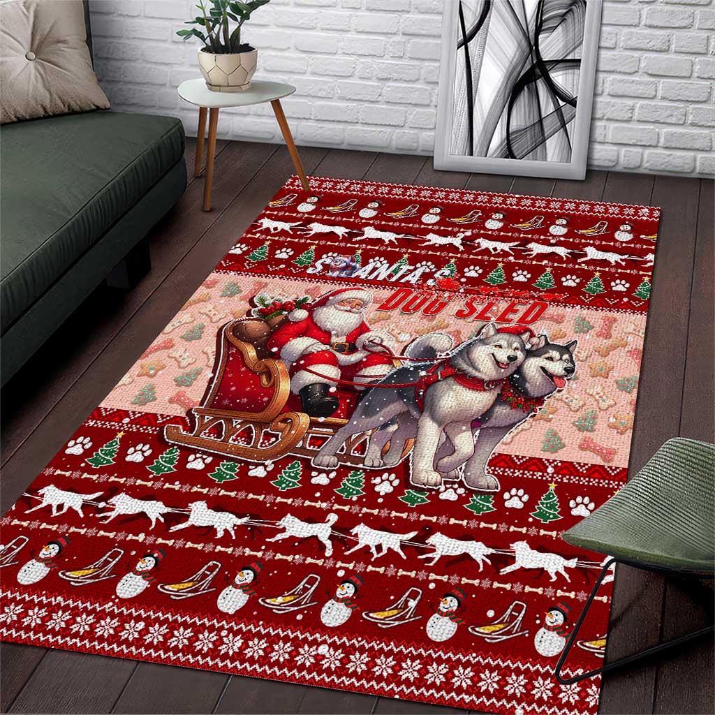 Dog Sled Christmas Area Rug Husky Sleigh Ride Design - Polynesian Pride